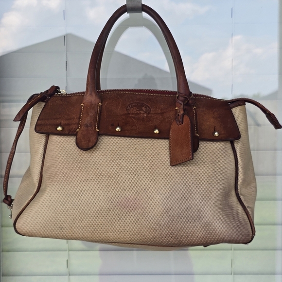 Dooney & Bourke Wilson Bag Cognac Brown/White Shoulder Satchel Cream Flawed - Picture 4 of 16